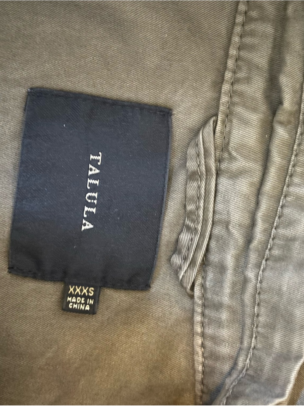 Talula Utility Jacket in Olive Green with Navy Label